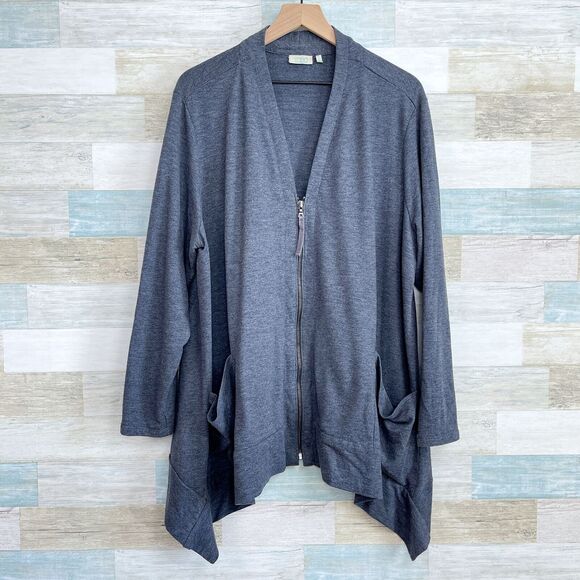 LOGO Lori Goldstein Zip Up Drapey Cardigan Sweater Gray Womens Plus Size 2X - Picture 1 of 6